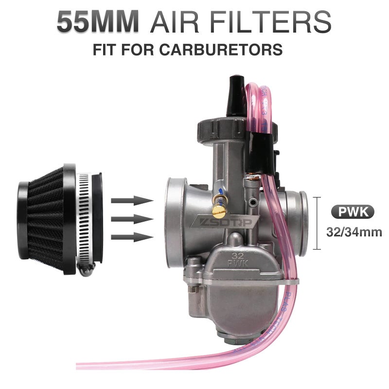 ZSDTRP 2PCS Motorcycle 55MM Air Intake Filter Universal Carburetor Air Filter Cleaner for Dirt Pit ATV SSR TTR Bike Breather Filter Fit for Many Different Carburetors (Black 55MM) - Image 3